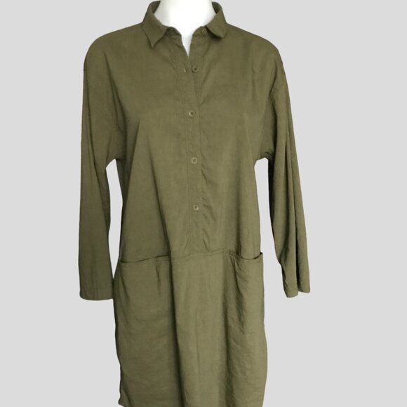 Eileen Fisher Dresses & Skirts - Eileen Fisher XS Dress Linen Button front Pockets High Low hem size XS